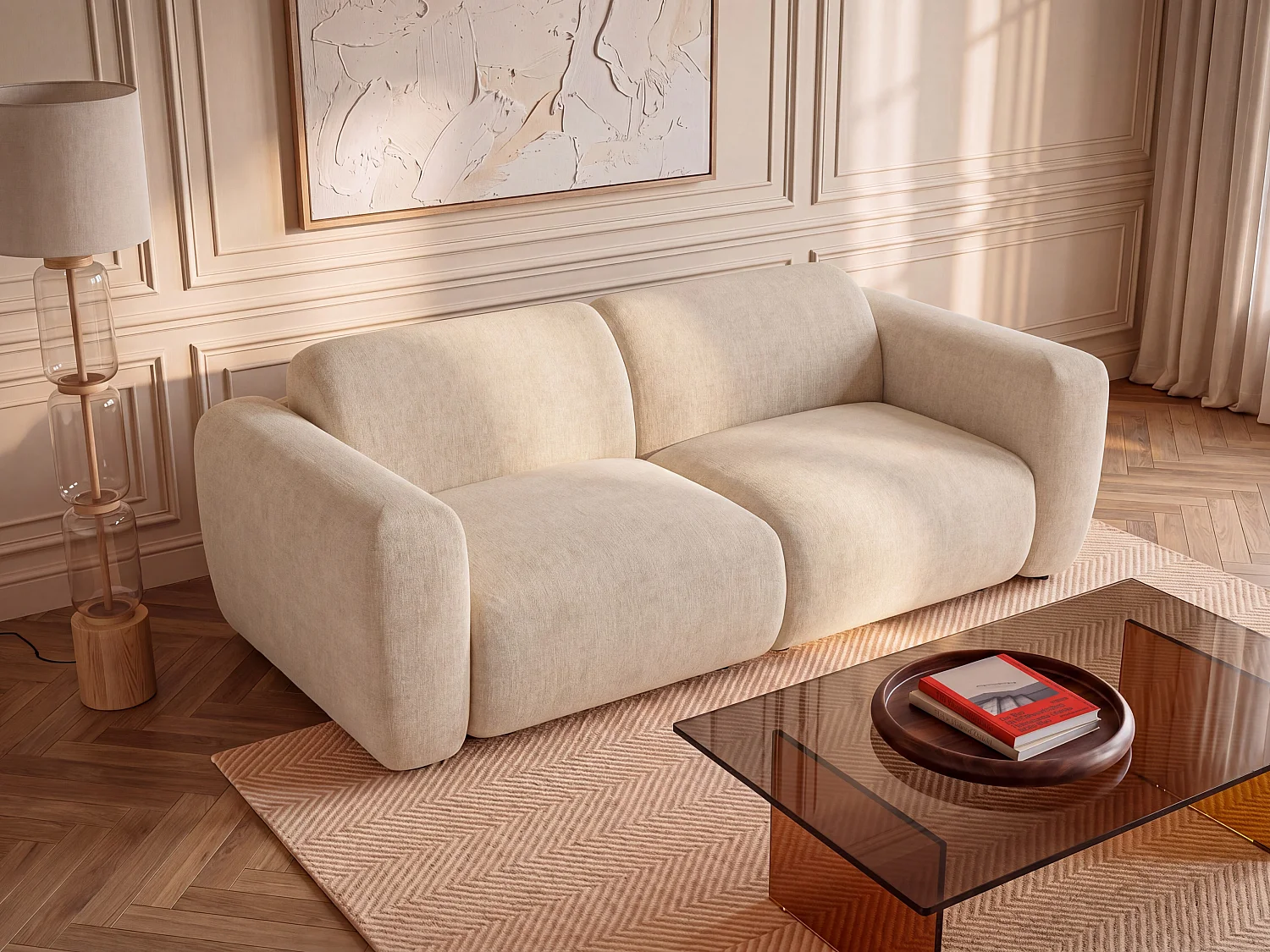 Canapé 3 places modulable en tissu beige POGNI de Maison Céphy