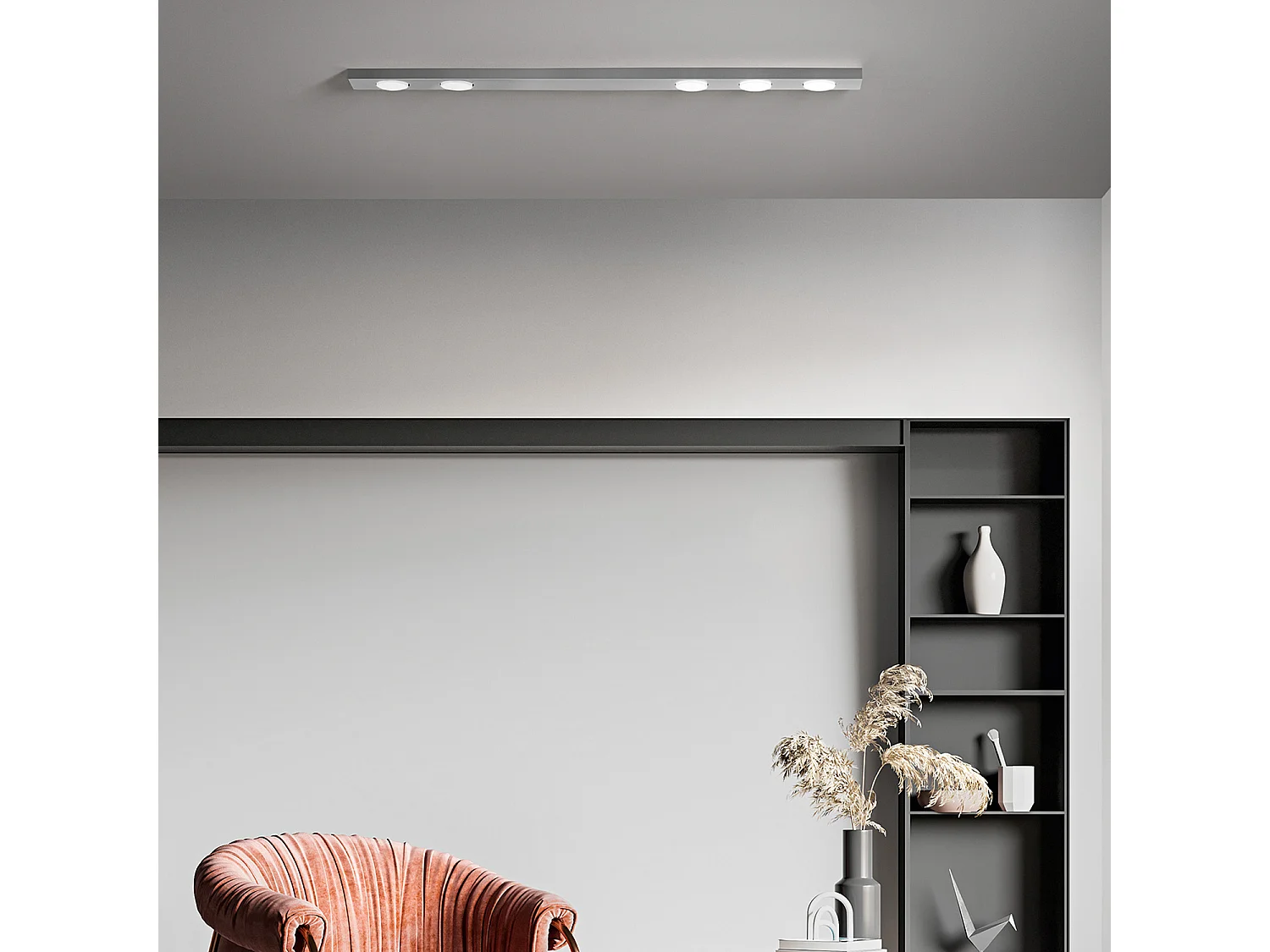 Button - LED ceiling light 5xGX53 max 15W, Rectangular 120x10 cm, Painted Metal, IP20 - Perenz - Aluminum