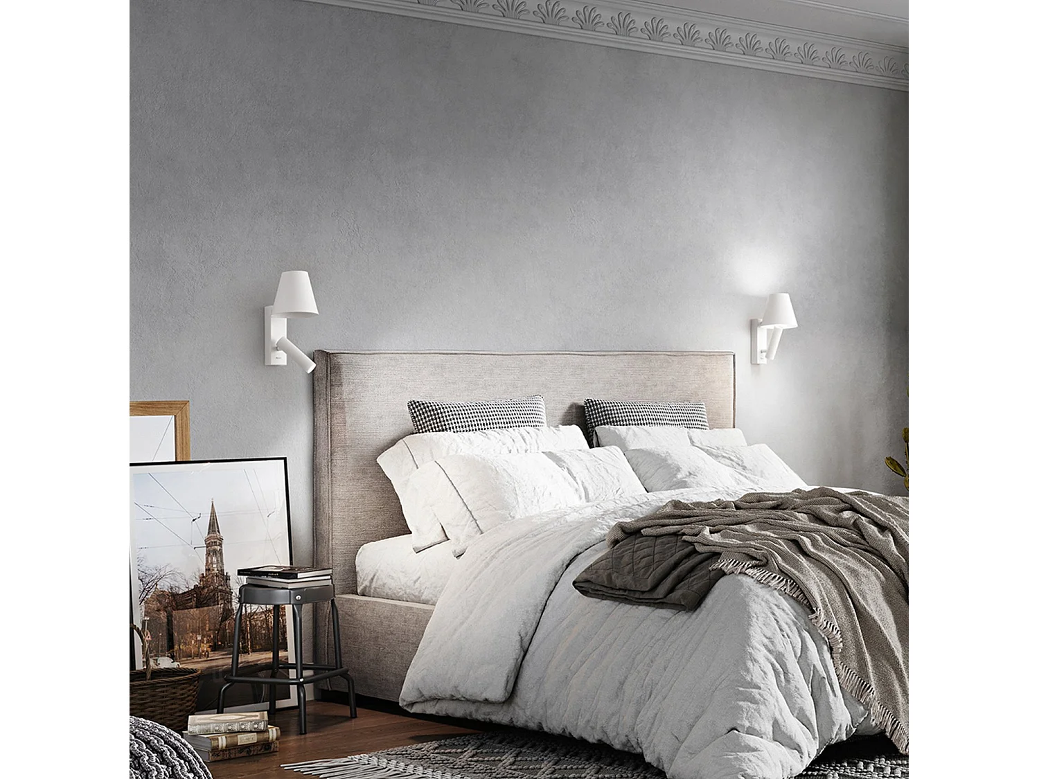 Reverse - 6W LED Wall Light for Bedroom in Metal, 3000K, 480lm, Adjustable, Light in the Diffuser - Perenz - White