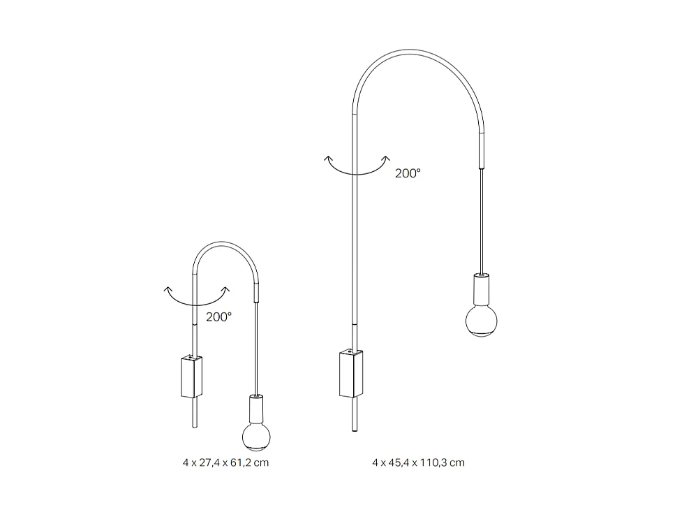 Zafferano - Filo væglampe, 200° drejelig, malet metal, E27 pære maks. 60W inkluderet, H 61cm - Sort