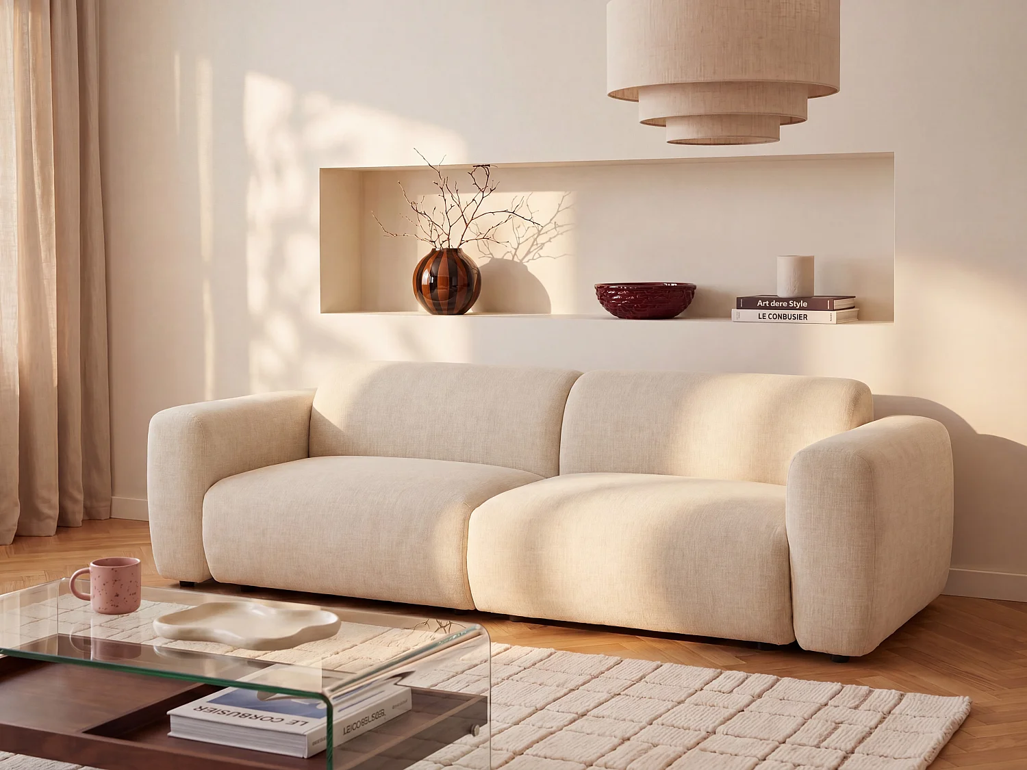 Canapé 4 places modulable en tissu beige POGNI de Maison Céphy