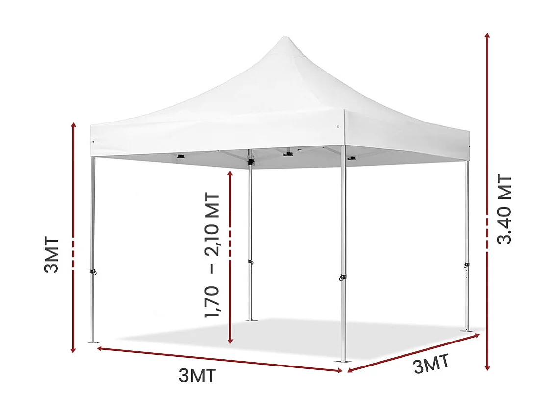 Professioneller, faltbarer Aluminium-Pavillon mit sechseckiger Struktur, Market-Pro 3x3, weiß, wasserdicht