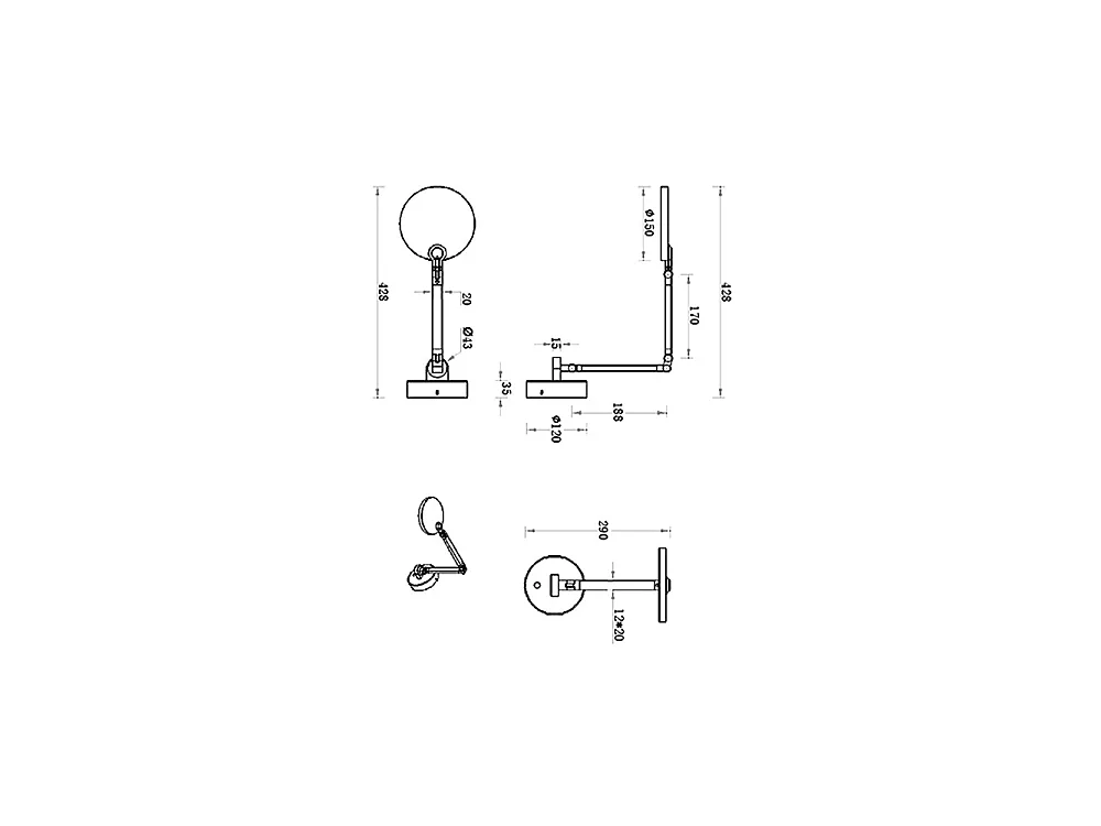Regina - Fabas Luce Ronde Verstelbare Wandlamp - 9W Dimbare LED Wandlamp CCT (3000K 4000K 5000K 6000K) - Aluminium