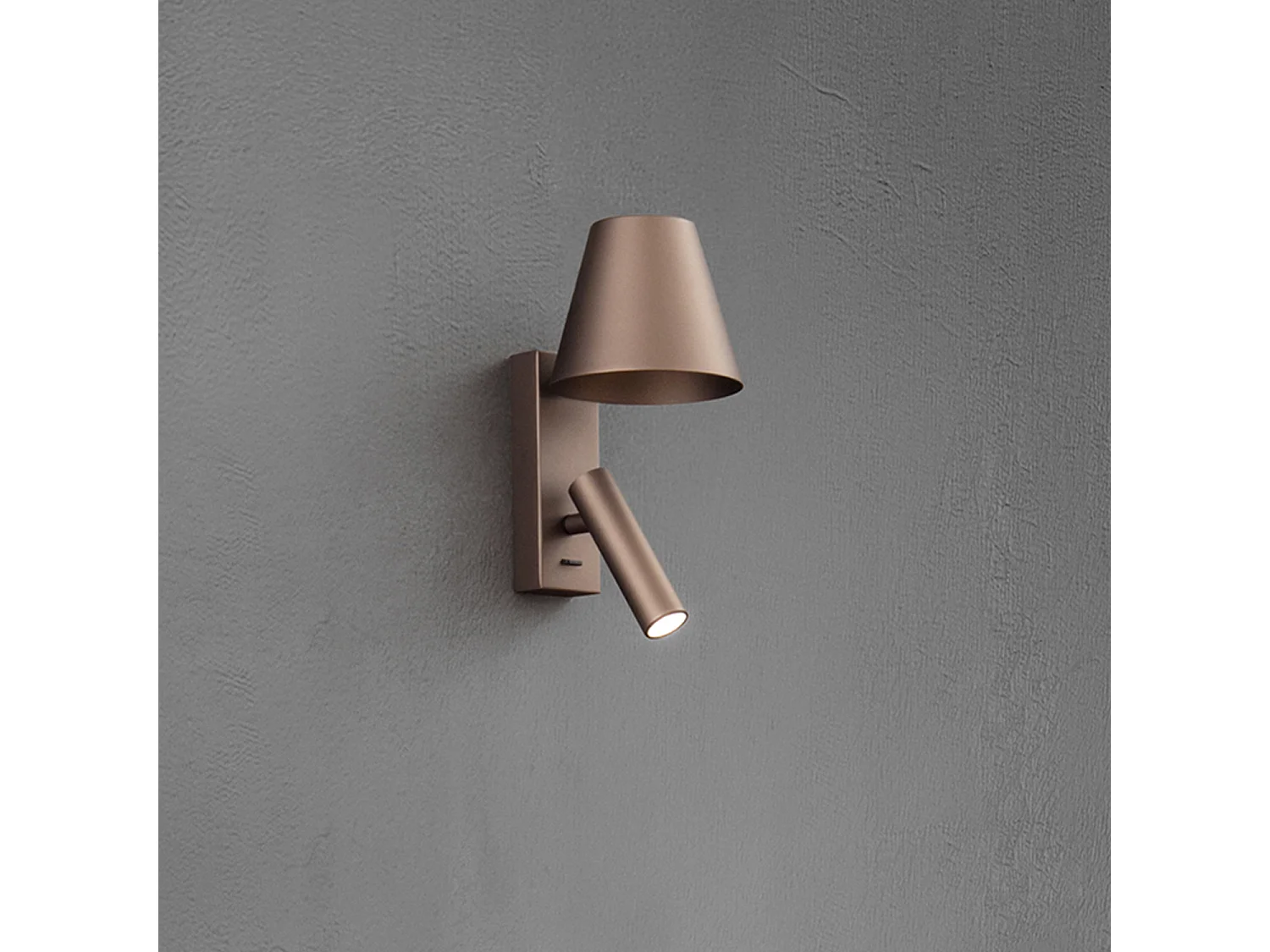 Reverse - Aplique LED de pared para dormitorio de metal, 6 W, 3000 K, 480 lm, regulable, luz en el difusor - Perenz - Marrón metalizado