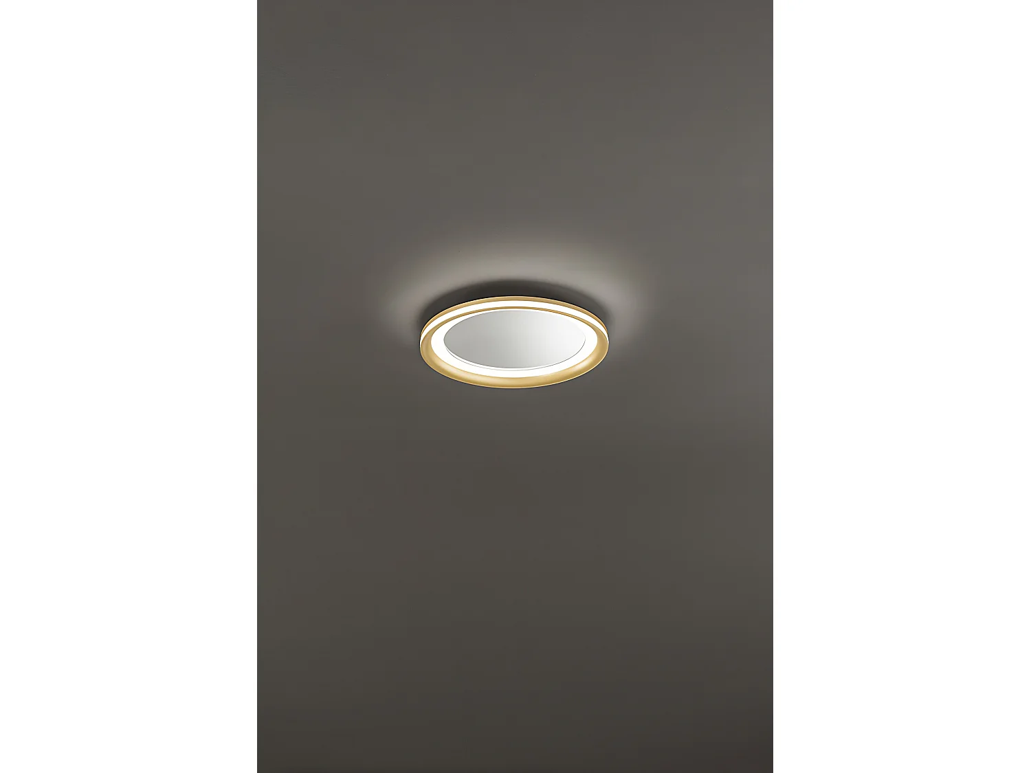 Miroir LED Mirò d.40 cm 38W or brossé, plafonnier et applique murale, lumière chaude 3000K, design élégant pour salle de bain
