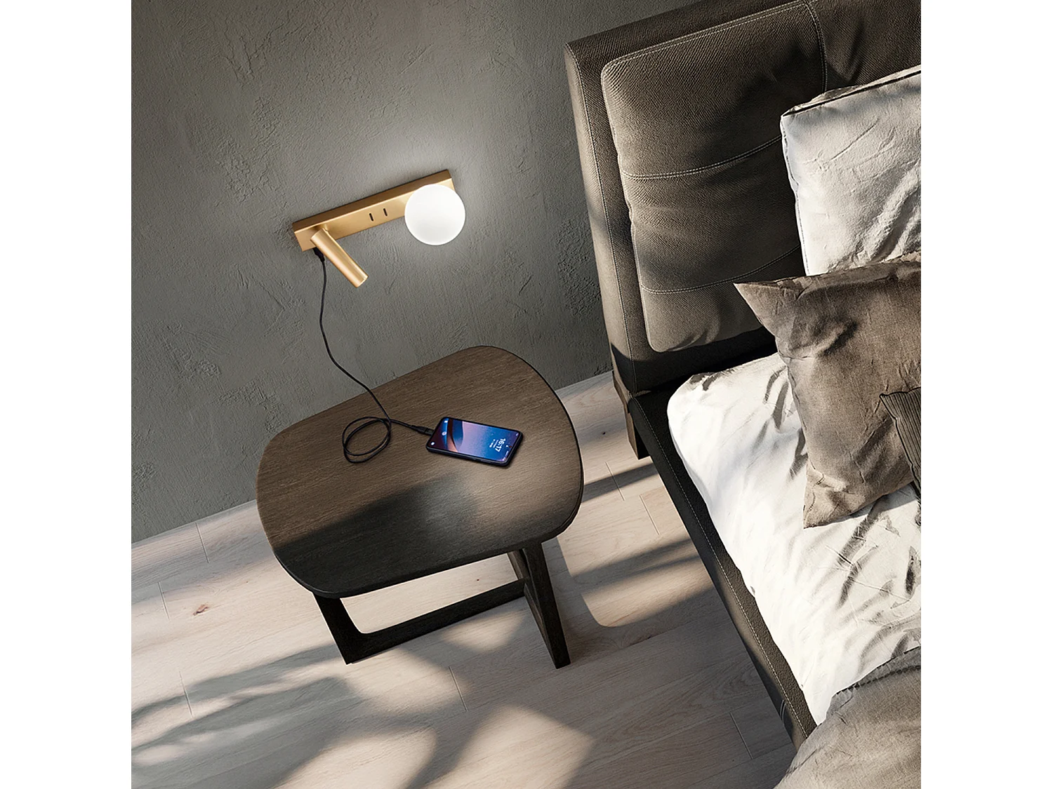 Fog - Natlampe med USB og USB-C, 3W LED + G9, Hvid Kugle, 3000K, Justerbar Krop, Glasdiffuser - Perenz - Guld