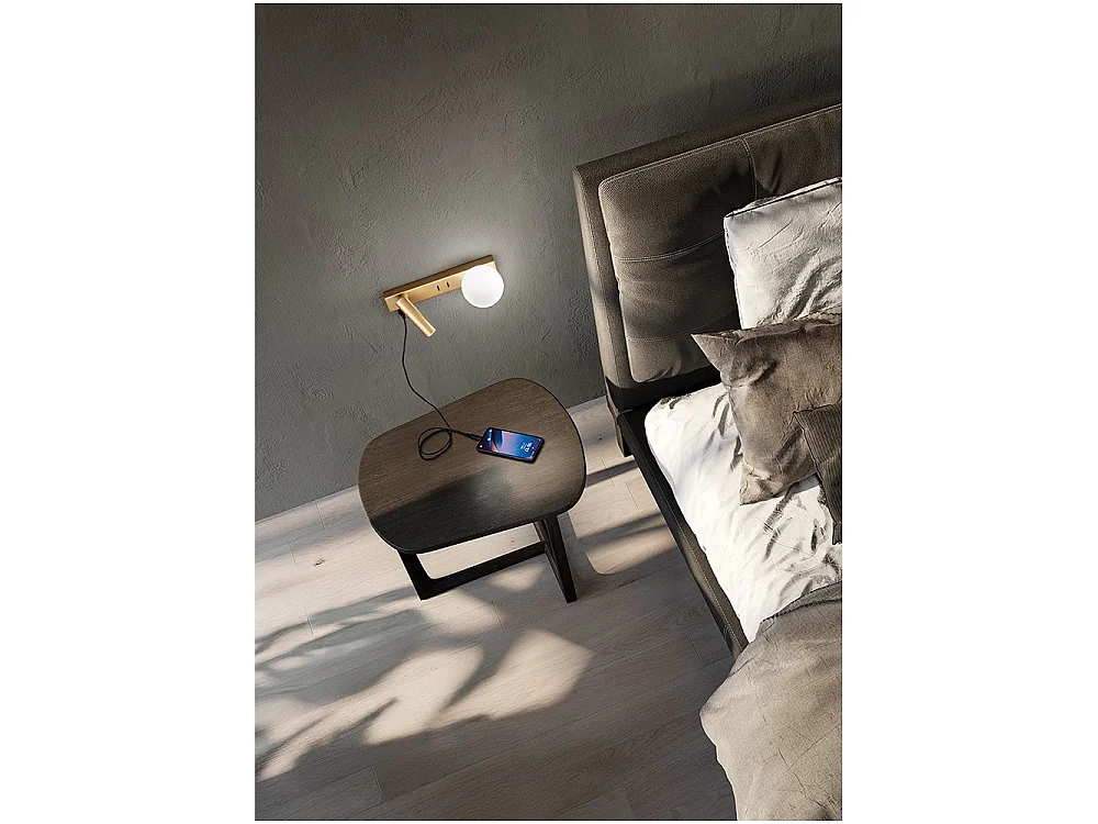 Fog - Natlampe med USB og USB-C, 3W LED + G9, Hvid Kugle, 3000K, Justerbar Krop, Glasdiffuser - Perenz - Guld