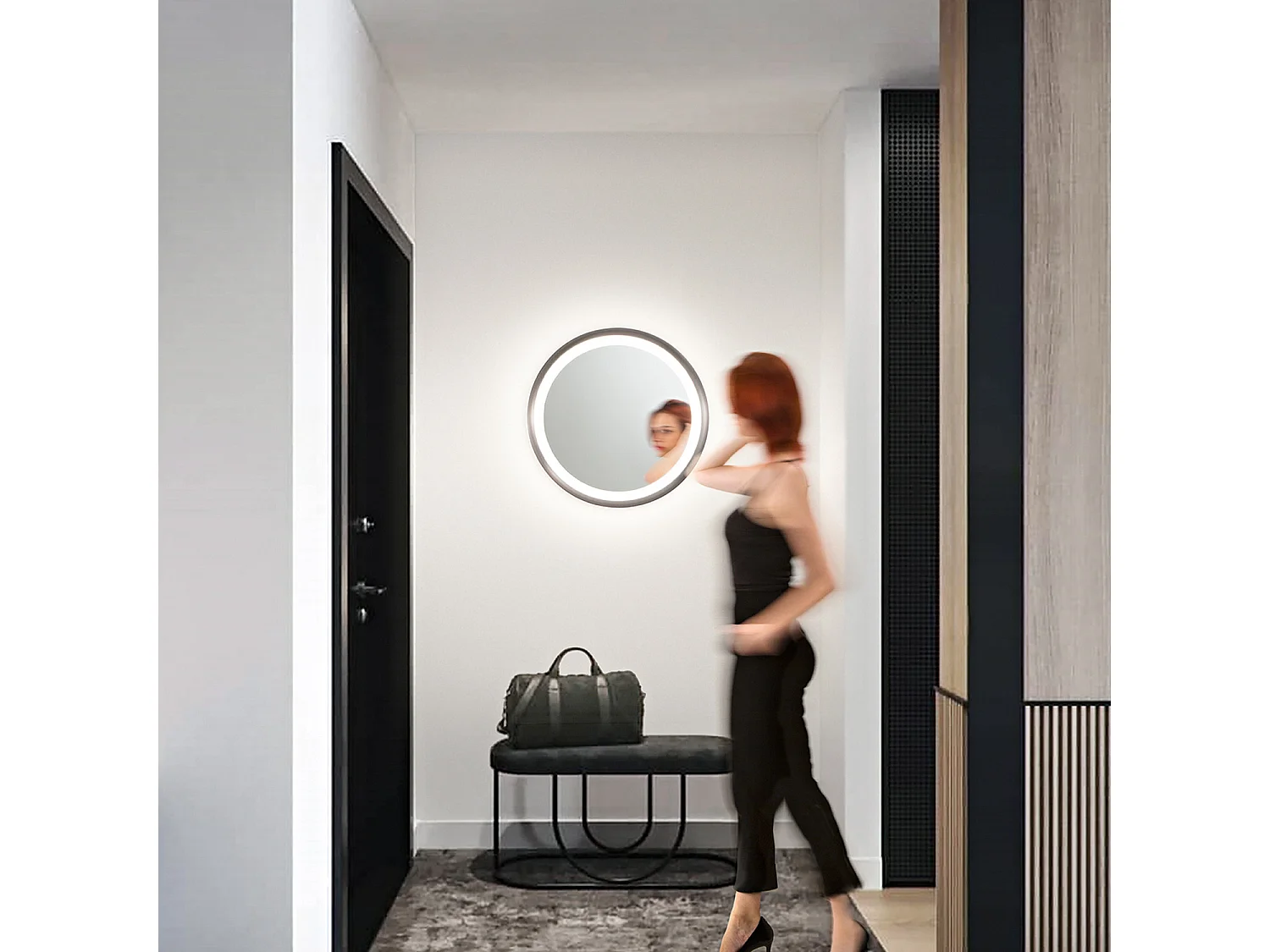 Miroir LED Mirò d.60 cm 58W gris titane, lumière chaude 3000K, design moderne pour salle de bain, chambre ou entrée