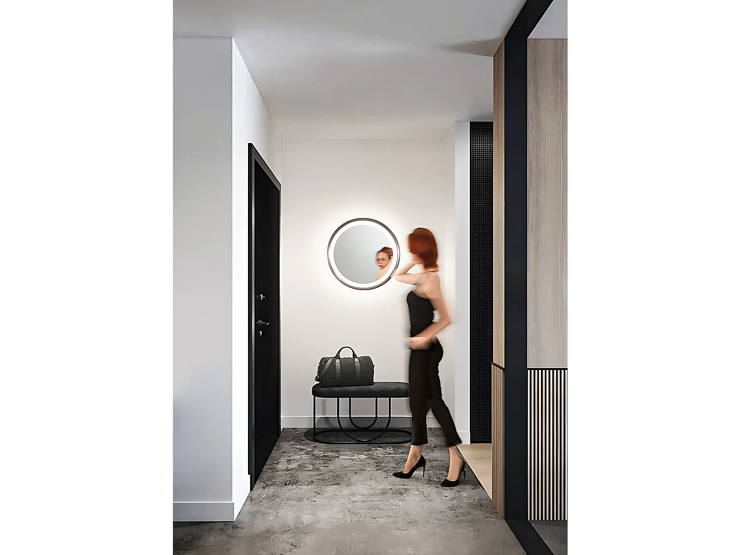 Miroir LED Mirò d.60 cm 58W gris titane, lumière chaude 3000K, design moderne pour salle de bain, chambre ou entrée