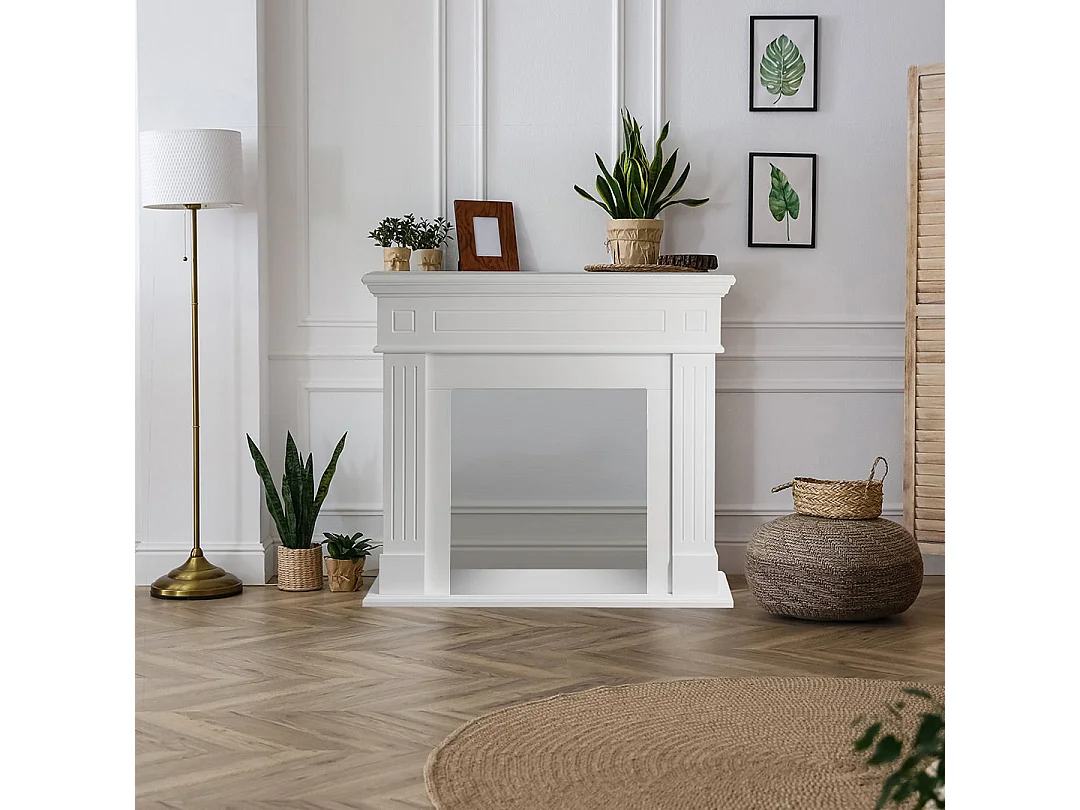 Marco de chimenea con revestimiento de madera (ancho 110 x profundidad 36 x alto 100 cm), color blanco Cambridge