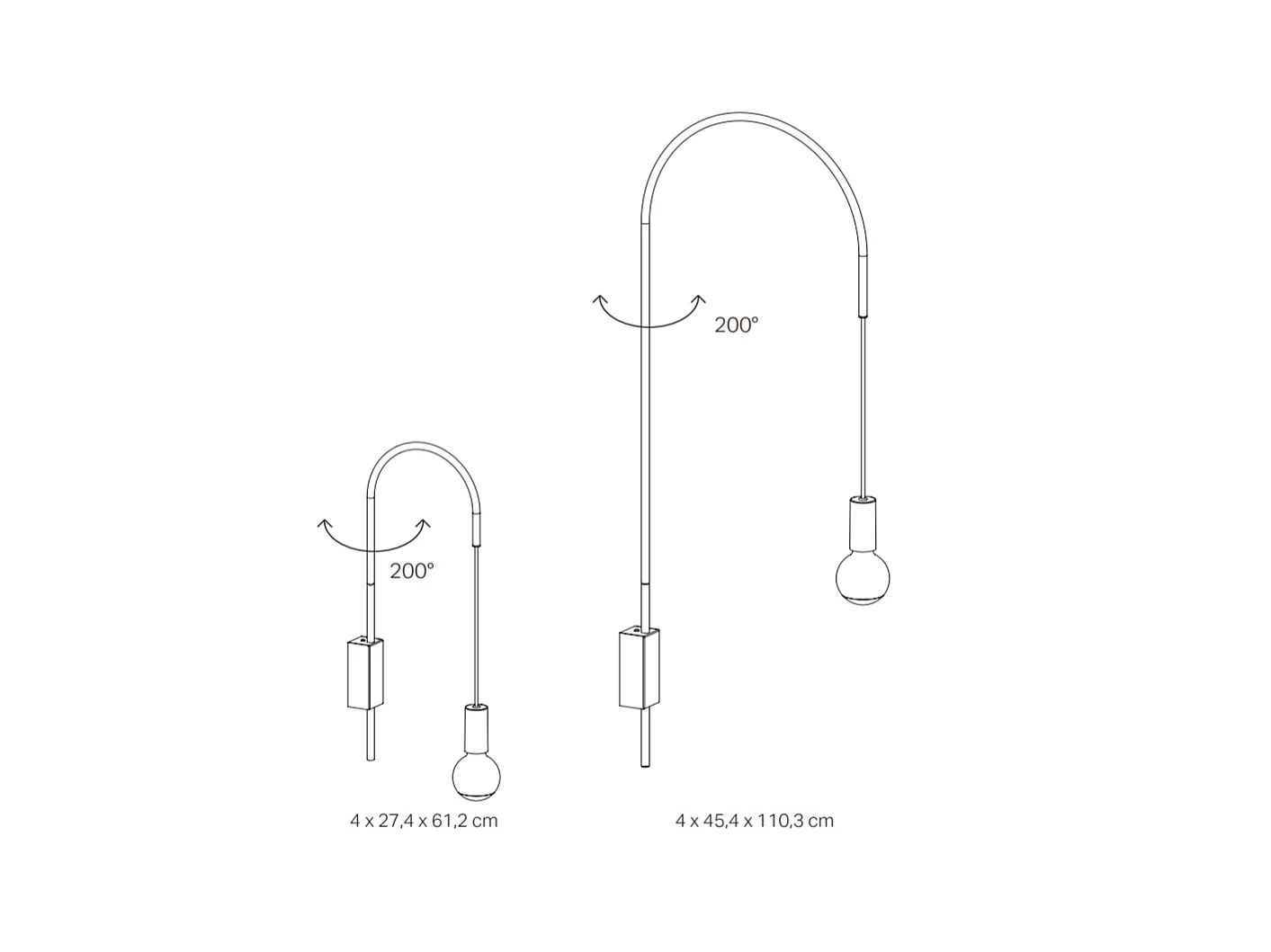 Zafferano - Lámpara de pared Filo, giratoria 200°, metal pintado, bombilla E27 máx. 60 W incluida, altura 110 cm - blanco