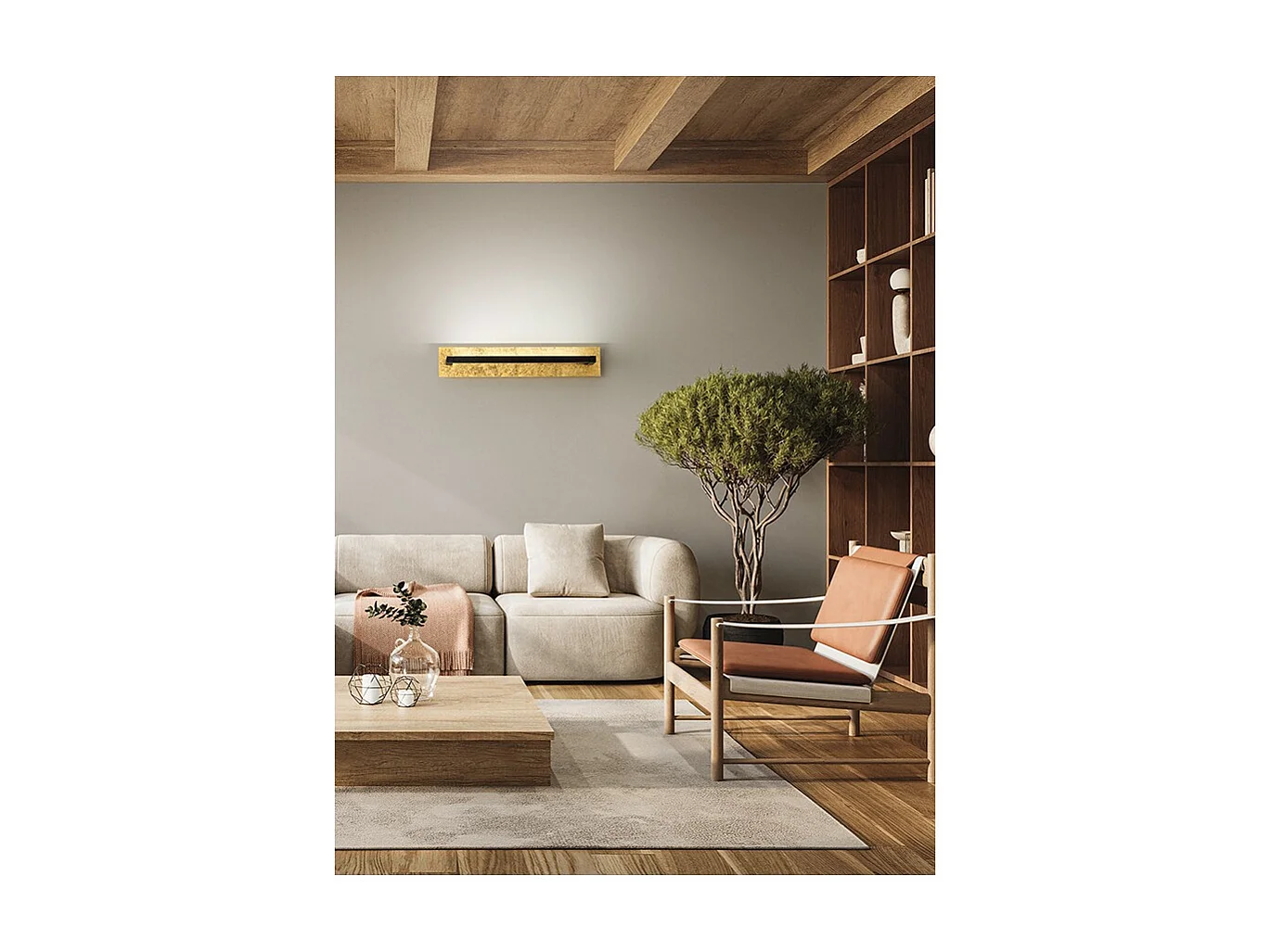 Foglia - Aplique LED de pared de 18 W, CCT 2700K-4000K, L.63 cm, orientable 340°, 1440 lm, IP20 - Perenz - Hoja de oro