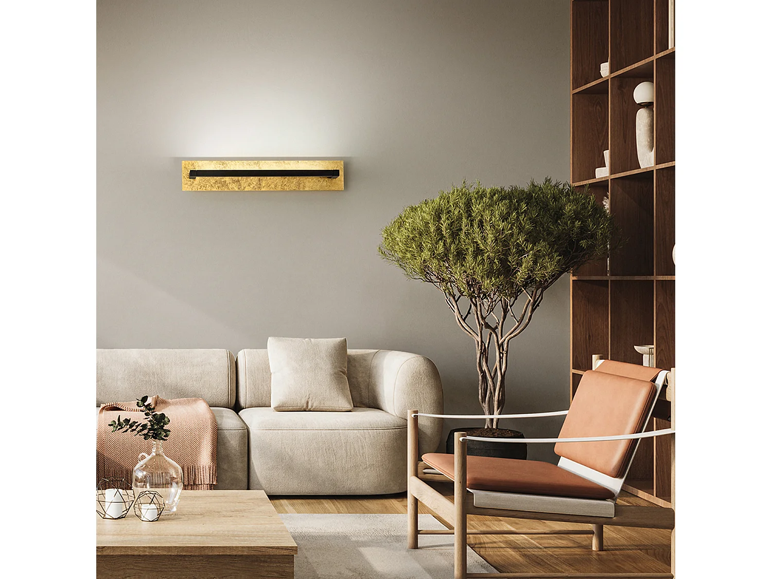 Foglia - 18W LED væglampe, CCT 2700K-4000K, L.63 cm, 340° justerbar, 1440 lm, IP20 - Perenz - Gold Leaf