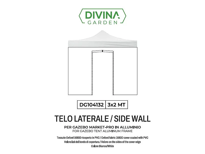 3x2m white waterproof side cover with roll-up door for Market-Pro folding gazebo