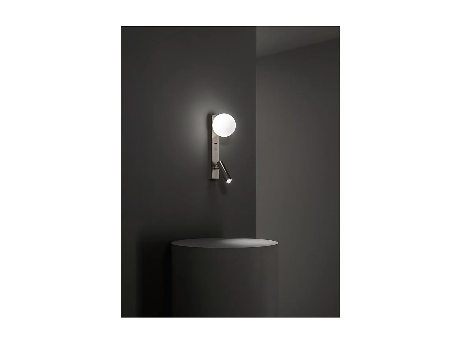 Fog - Applique de chevet avec USB et USB-C, LED 3W+G9, sphère blanche, 3000K, corps orientable, diffuseur en verre - Perenz - Gris