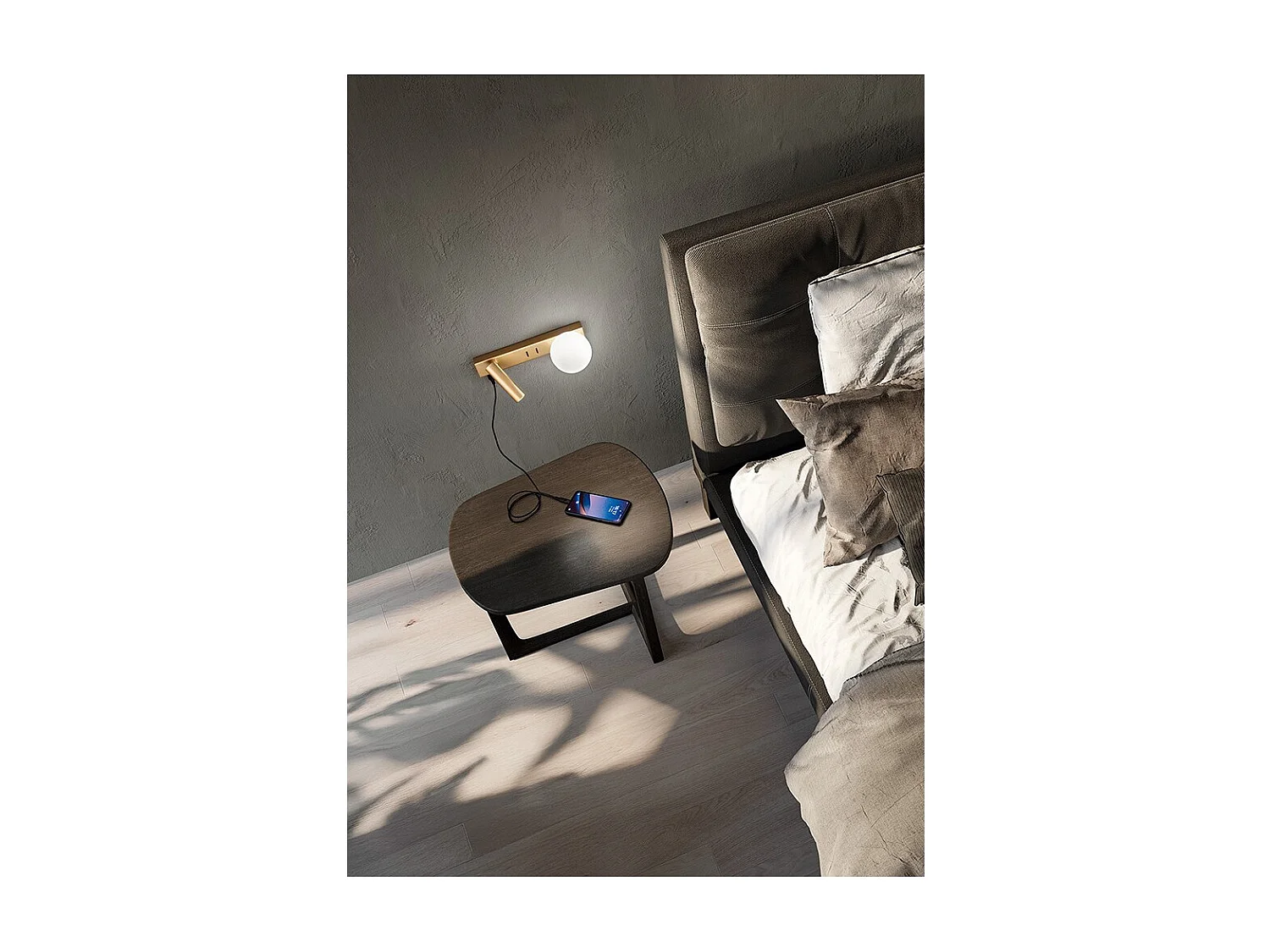 Fog - Applique de chevet avec USB et USB-C, LED 3W+G9, sphère blanche, 3000K, corps orientable, diffuseur en verre - Perenz - Gris