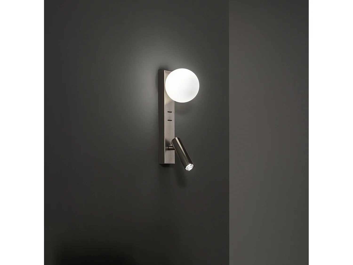 Fog - Bedside Wall Lamp with USB and USB-C, 3W LED + G9, White Sphere, 3000K, Adjustable Body, Glass Diffuser - Perenz - Grey