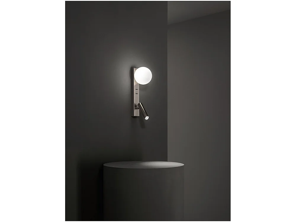 Fog - Bedside Wall Lamp with USB and USB-C, 3W LED + G9, White Sphere, 3000K, Adjustable Body, Glass Diffuser - Perenz - Grey
