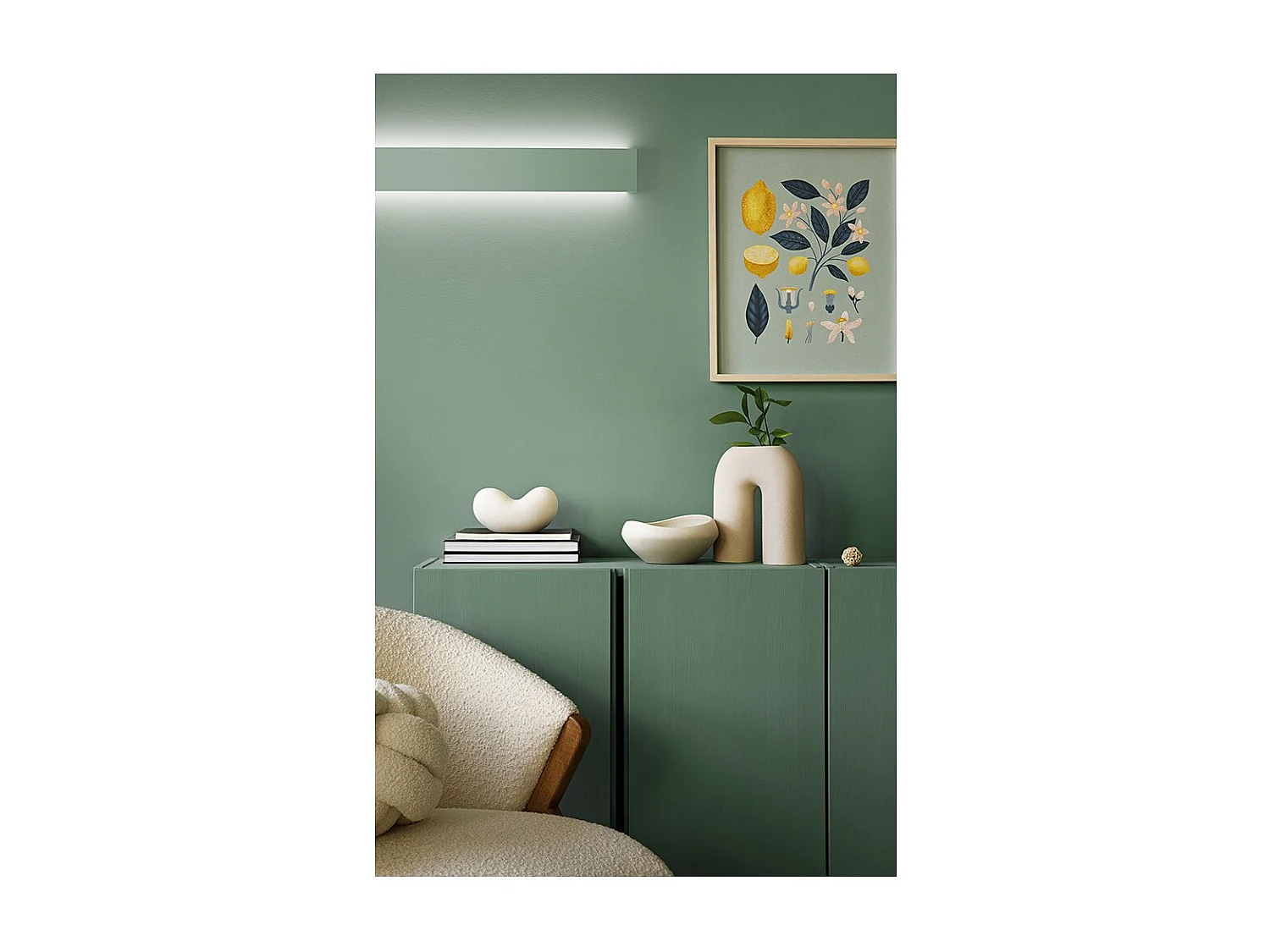 Aplique de pared LED de 18 W, pintable en yeso blanco mate, 3000 K, 1440 lm, difusor coloreable - Perenz - Blanco