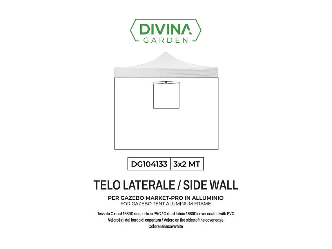 3x2m waterdichte witte zijkap met raam voor Market-Pro opvouwbare paviljoen