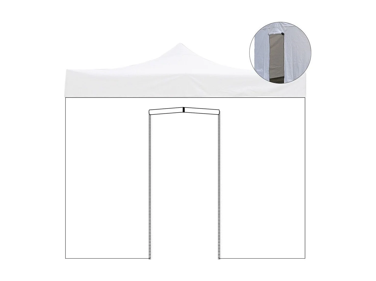 Witte, waterdichte zijluifel van 2x2 meter met oprolbare deur voor een opklapbare partytent.