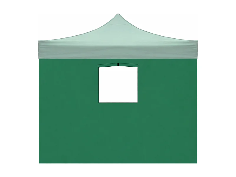 Waterdichte groene zijbekleding van 3x2 meter met raam voor een uitschuifbaar tuinpaviljoen van 3x3 meter.