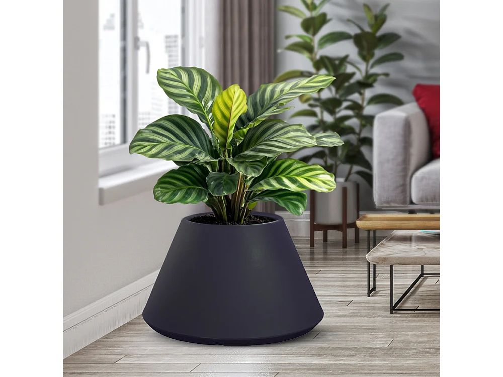 Pot de fleurs conique rond en résine anthracite Stromboli pour plantes d'intérieur et d'extérieur, 60x35 cm