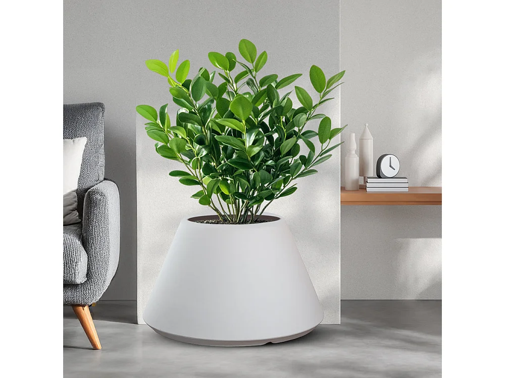 Vase Stromboli blanc en résine, forme conique ronde, pour plantes d'intérieur et d'extérieur, diamètre 60 cmxhauteur 35 cm.