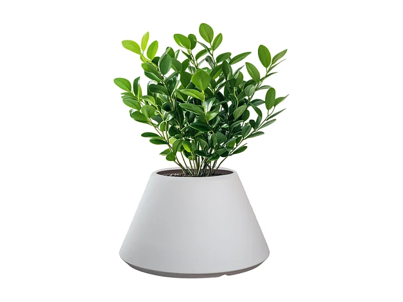 Vase Stromboli blanc en résine, forme conique ronde, pour plantes d'intérieur et d'extérieur, diamètre 60 cmxhauteur 35 cm.