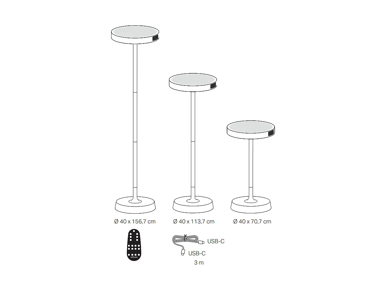 Barbell Solar RF - 65W Solarna lampa podłogowa LED z akumulatorem - Zewnętrzna lampa podłogowa 3 wysokości 156-113-70 cm Corten
