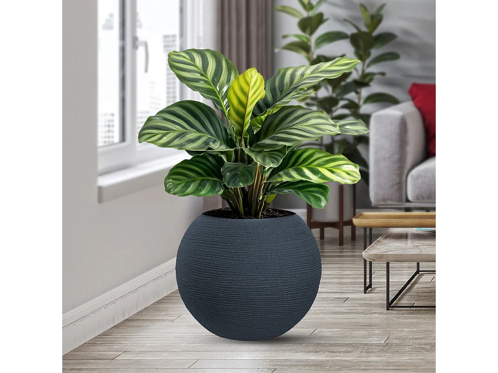 Vase sphérique rond en résine grise Botticelli pour plantes d'intérieur et d'extérieur, 40x33 cm