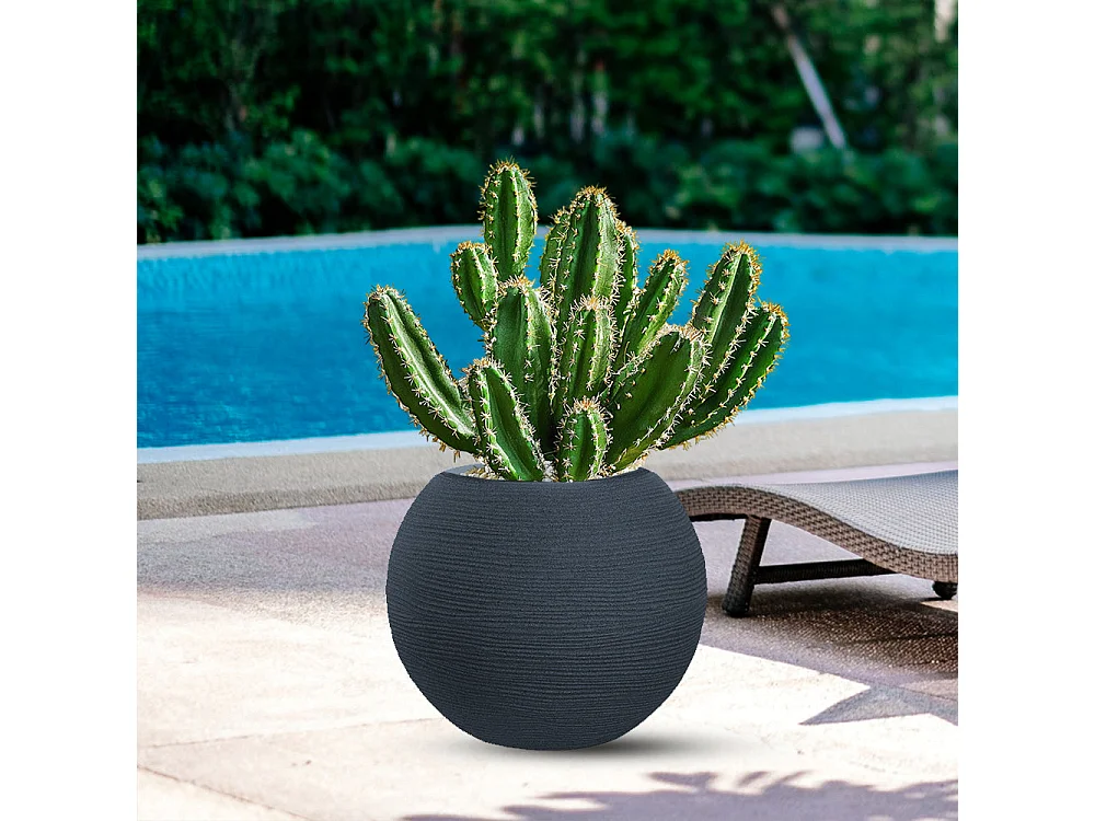 Vase sphérique rond en résine grise Botticelli pour plantes d'intérieur et d'extérieur, 40x33 cm