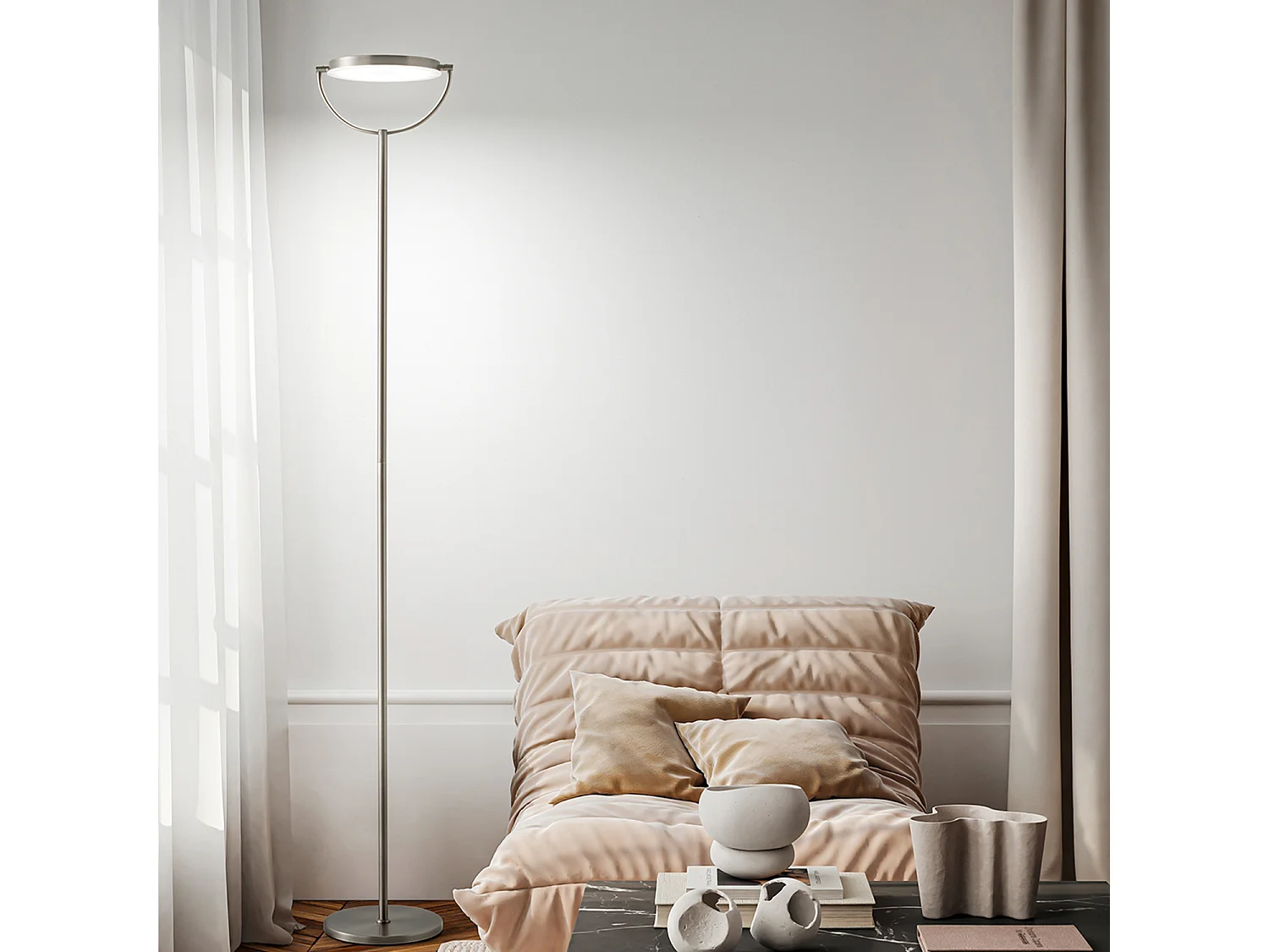 Plato - 30W dæmpbar LED-gulvlampe, 3000K, 2968 lm, H190 cm, tænd/sluk-pedal - Perenz - Titangrå