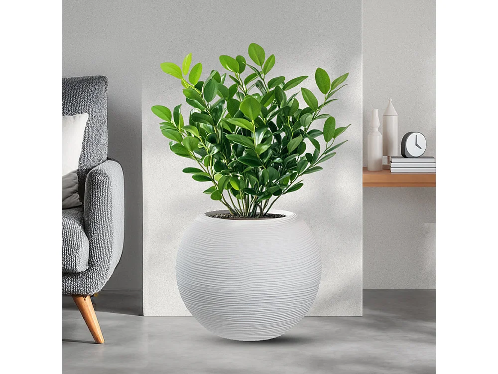 Vase sphérique rond Botticelli Bianco en résine, pour plantes d'intérieur et d'extérieur, diamètre 40 cmxhauteur 33 cm