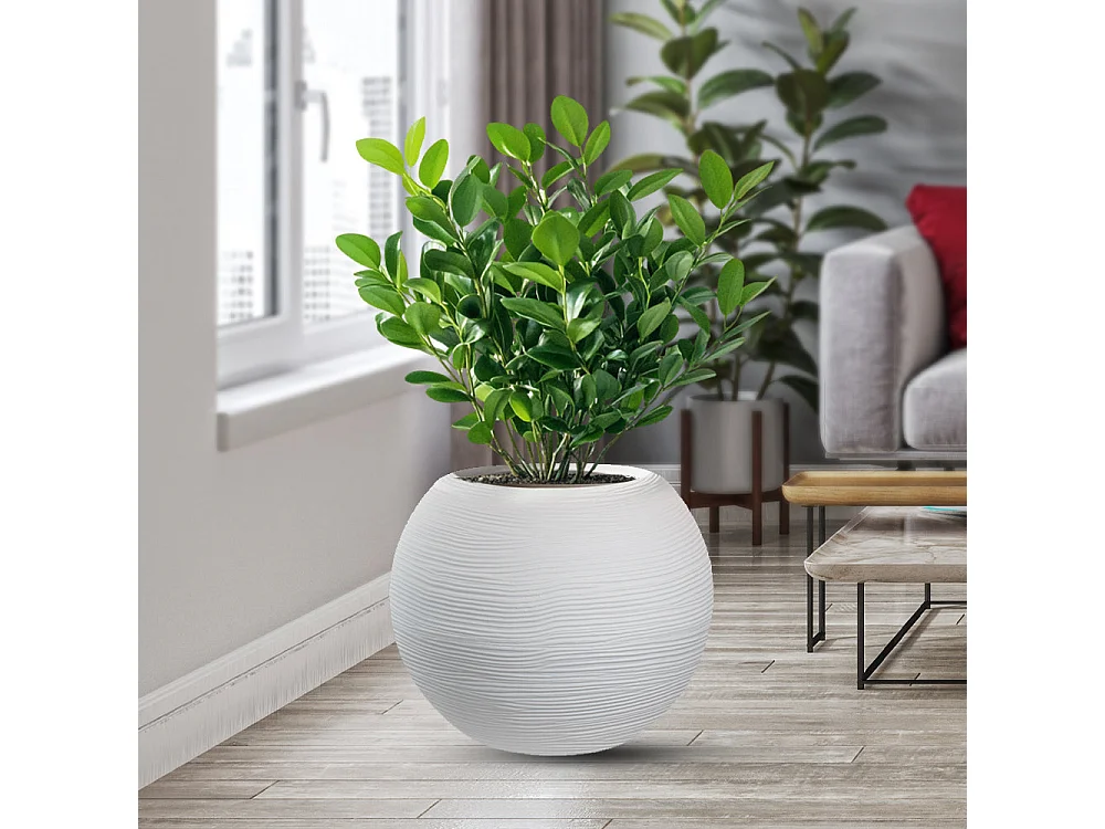 Vase sphérique rond Botticelli Bianco en résine, pour plantes d'intérieur et d'extérieur, diamètre 40 cmxhauteur 33 cm