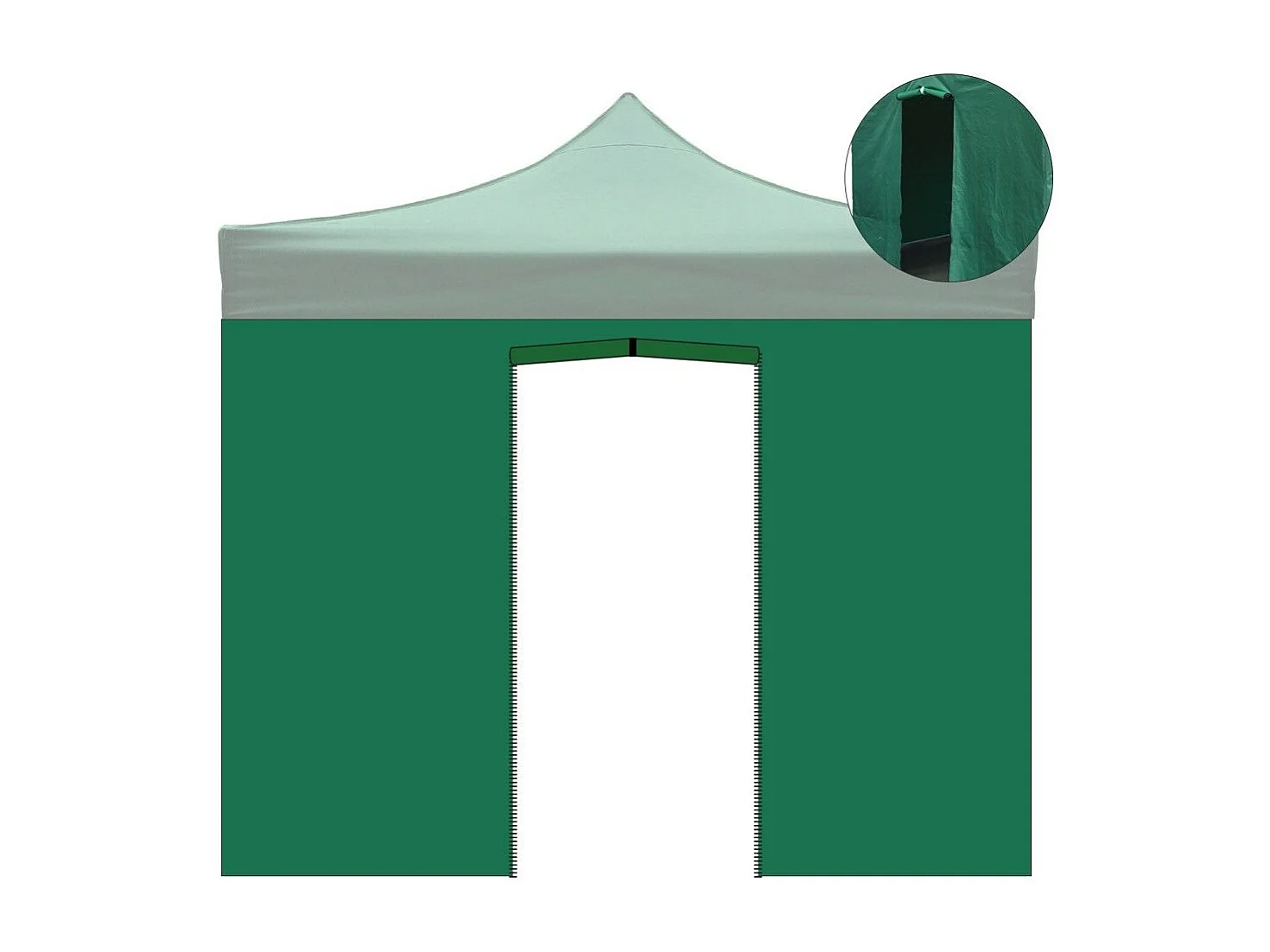 Groene, waterdichte zijluifel van 3x2 meter met oprolbare deur voor een opvouwbare partytent van 3x3 meter.