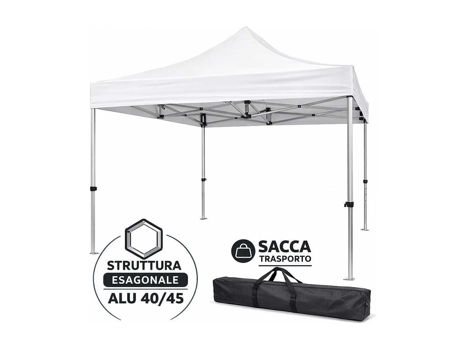 Professionele opvouwbare aluminium partytent met zeshoekige structuur, Market-Pro 3X3, wit, waterdicht