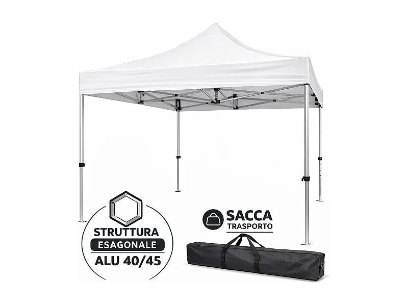 Professionele opvouwbare aluminium partytent met zeshoekige structuur, Market-Pro 3X3, wit, waterdicht