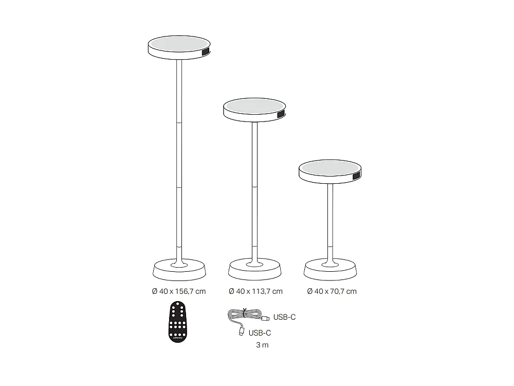 Barbell Solar RF - 65W Solar Genopladelig LED Gulvlampe - Udendørs Gulvlampe, 3 Højder, 156-113-70cm, Sort