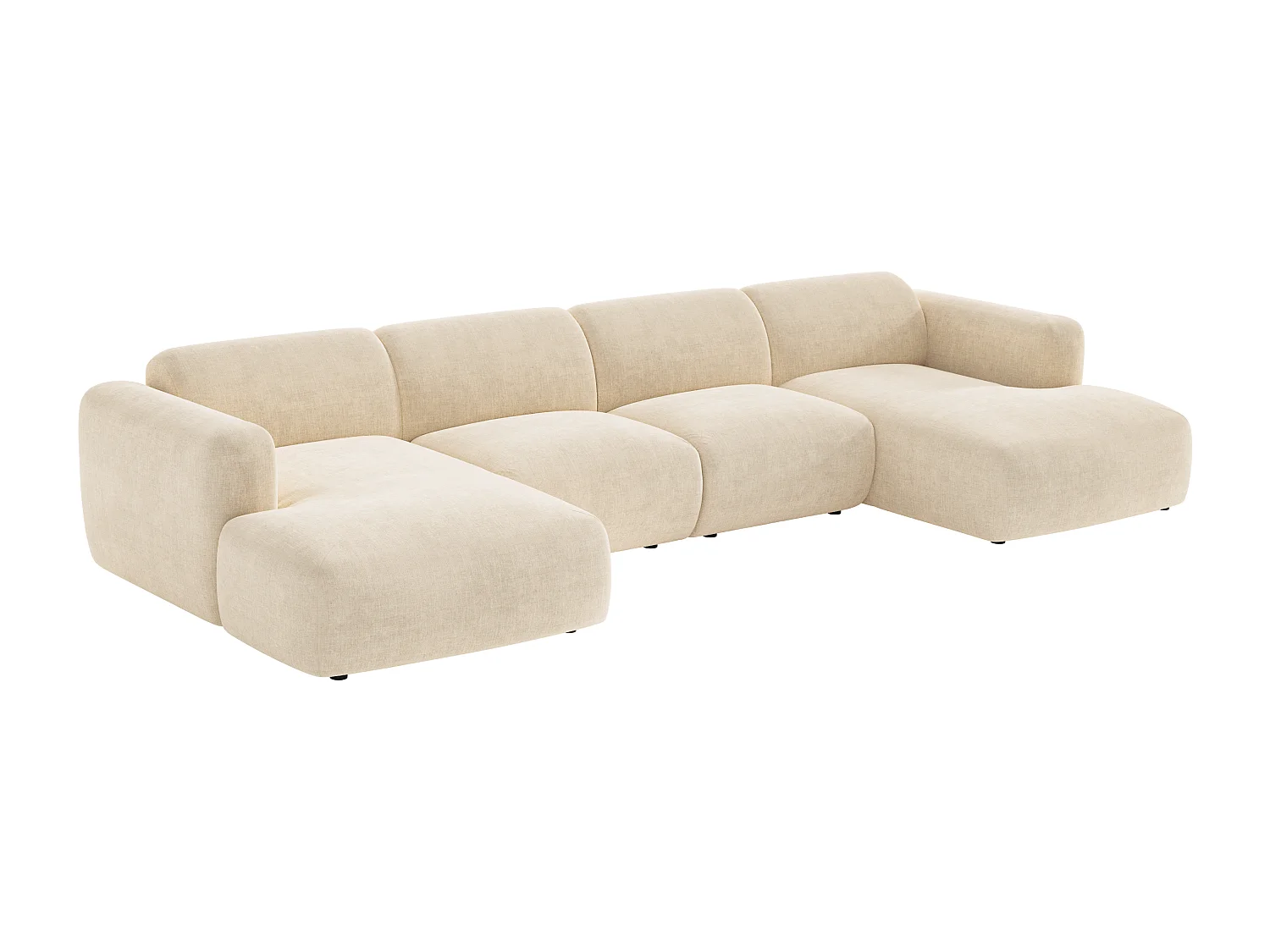 Grand canapé d'angle panoramique modulable en tissu beige POGNI de Maison Céphy