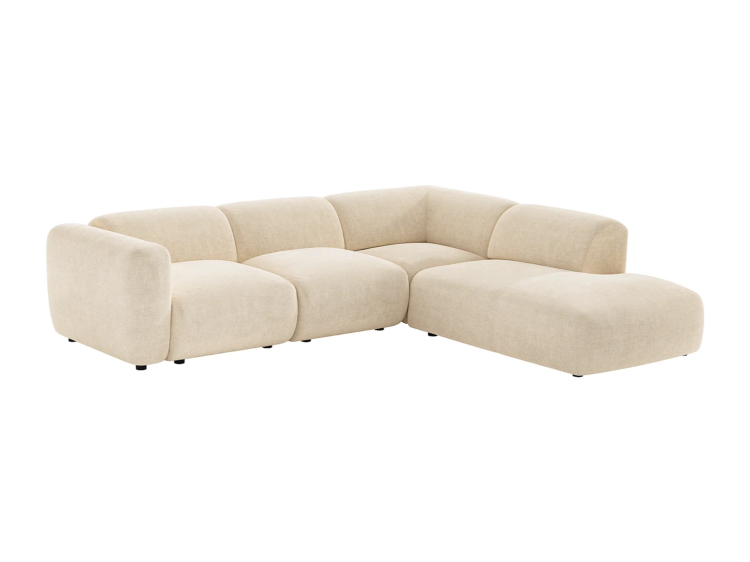Grand canapé d'angle modulable avec dossier méridienne en tissu beige POGNI de Maison Céphy