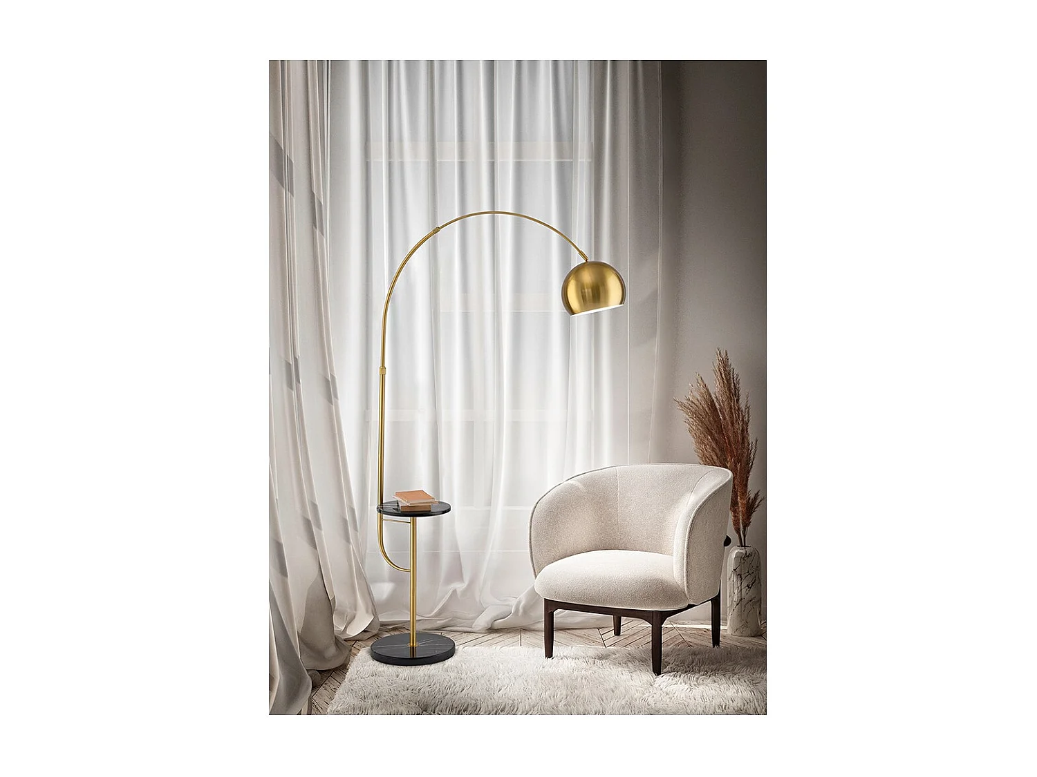 Tableau - Lampa podłogowa LED w kolorze mosiądzu polerowanego 1xE27 MAX 60W, wys. 192 cm, regulowana wysokość 180° - Perenz