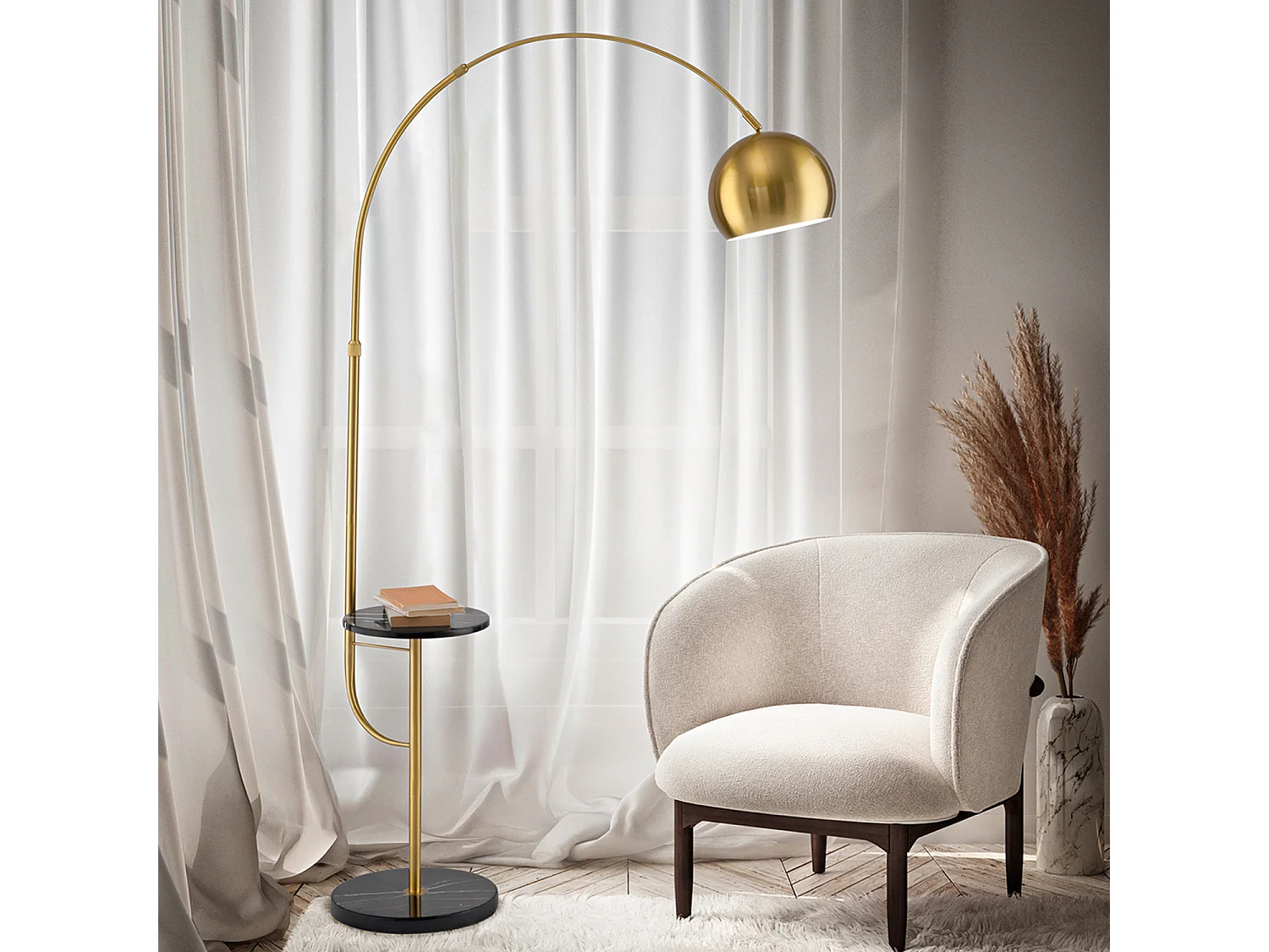 Tableau - LED-gulvlampe i poleret messing 1xE27 MAX 60W, H.192 cm, 180° justerbar højde - Perenz