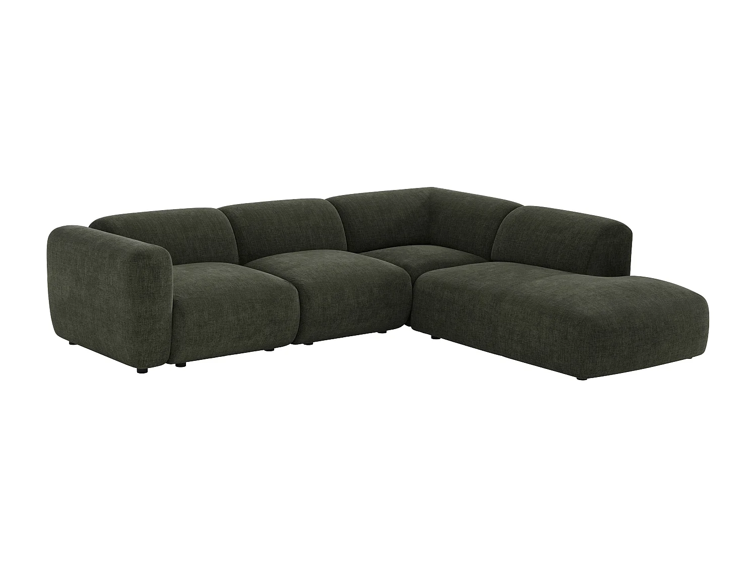 Grand canapé d'angle modulable avec dossier méridienne en tissu vert POGNI de Maison Céphy