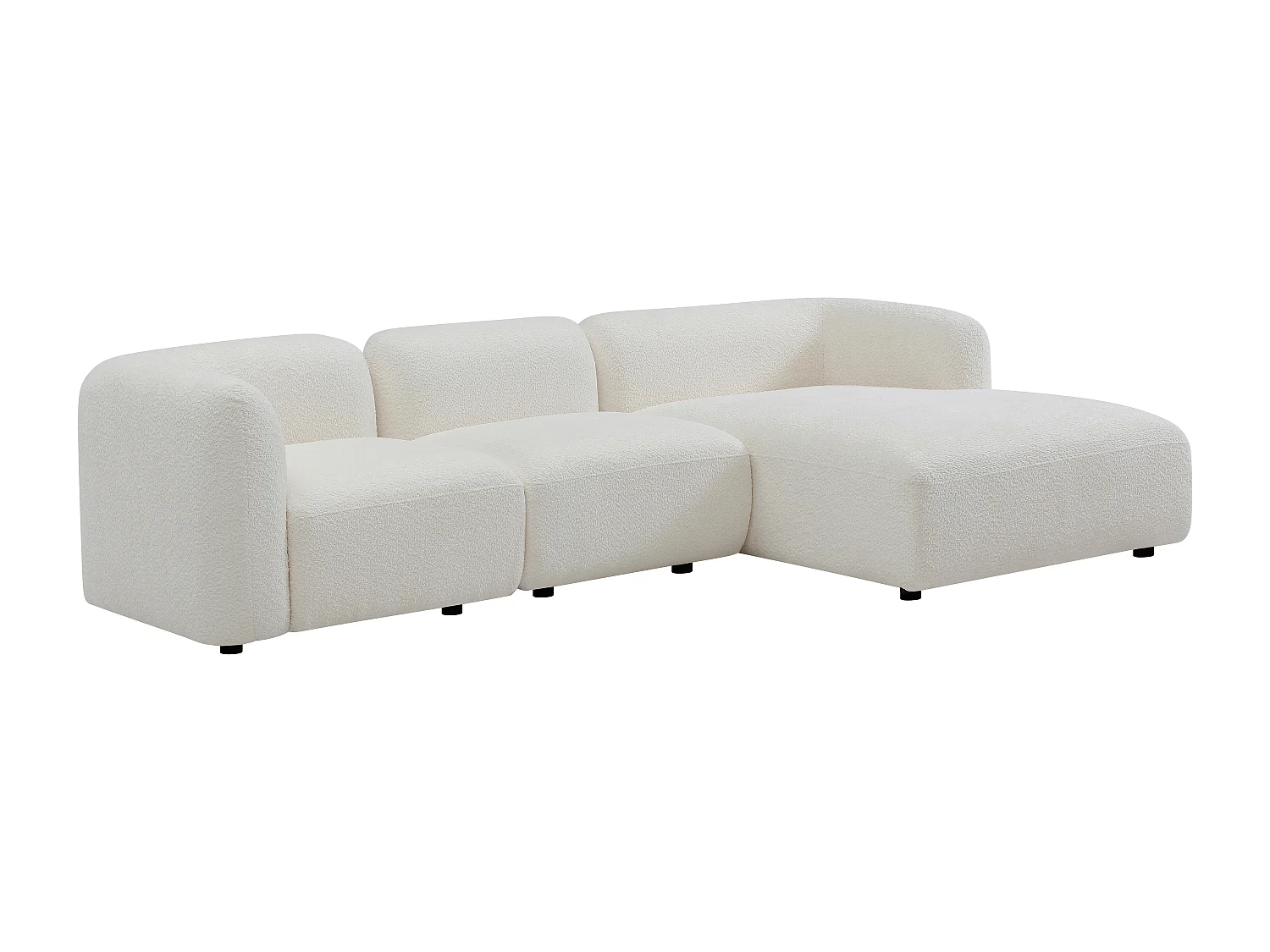 Canapé d'angle droit modulable en tissu bouclette blanc cassé DANEPI