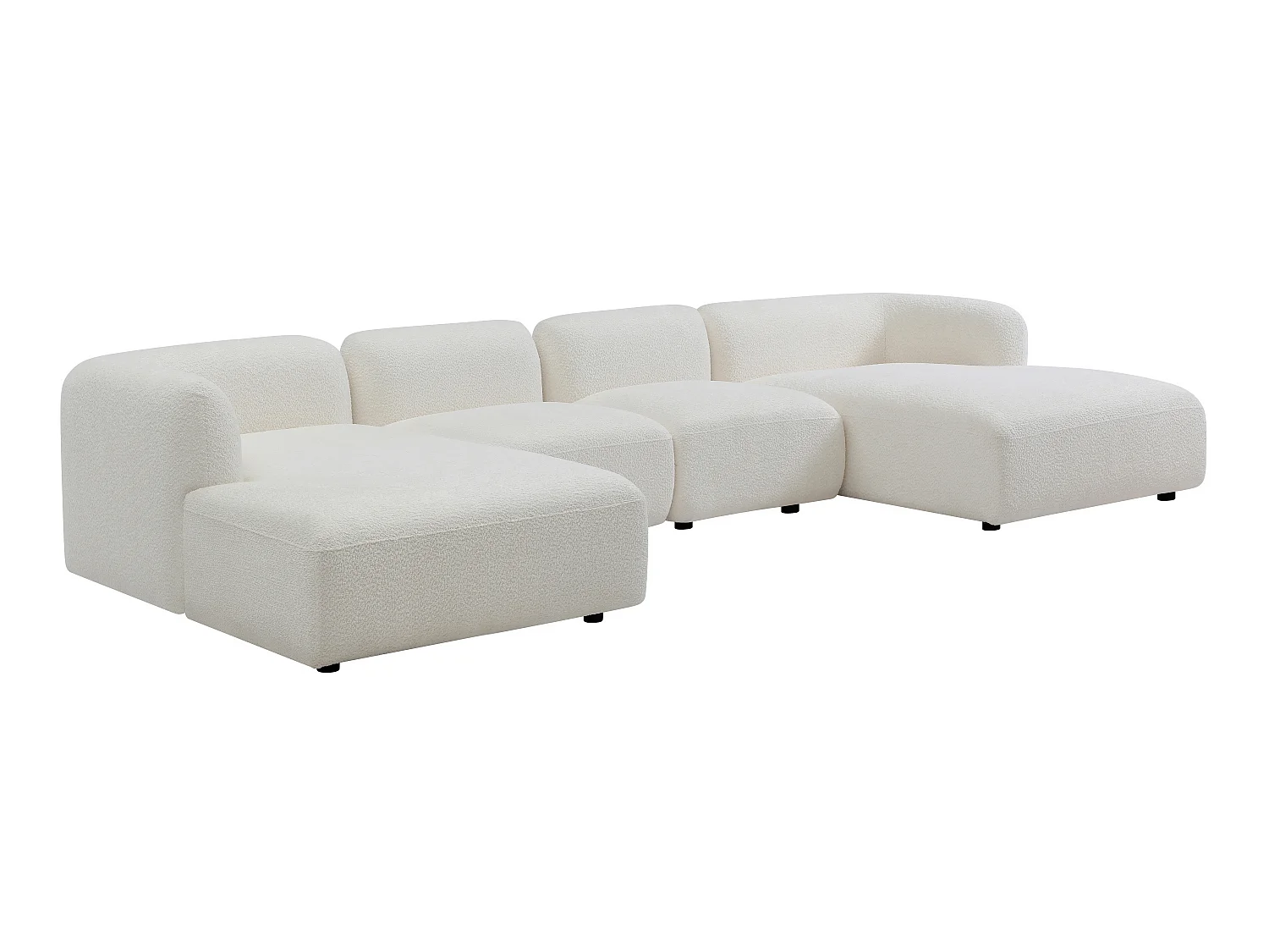 Canapé d'angle panoramique en tissu bouclette blanc cassé DANEPI