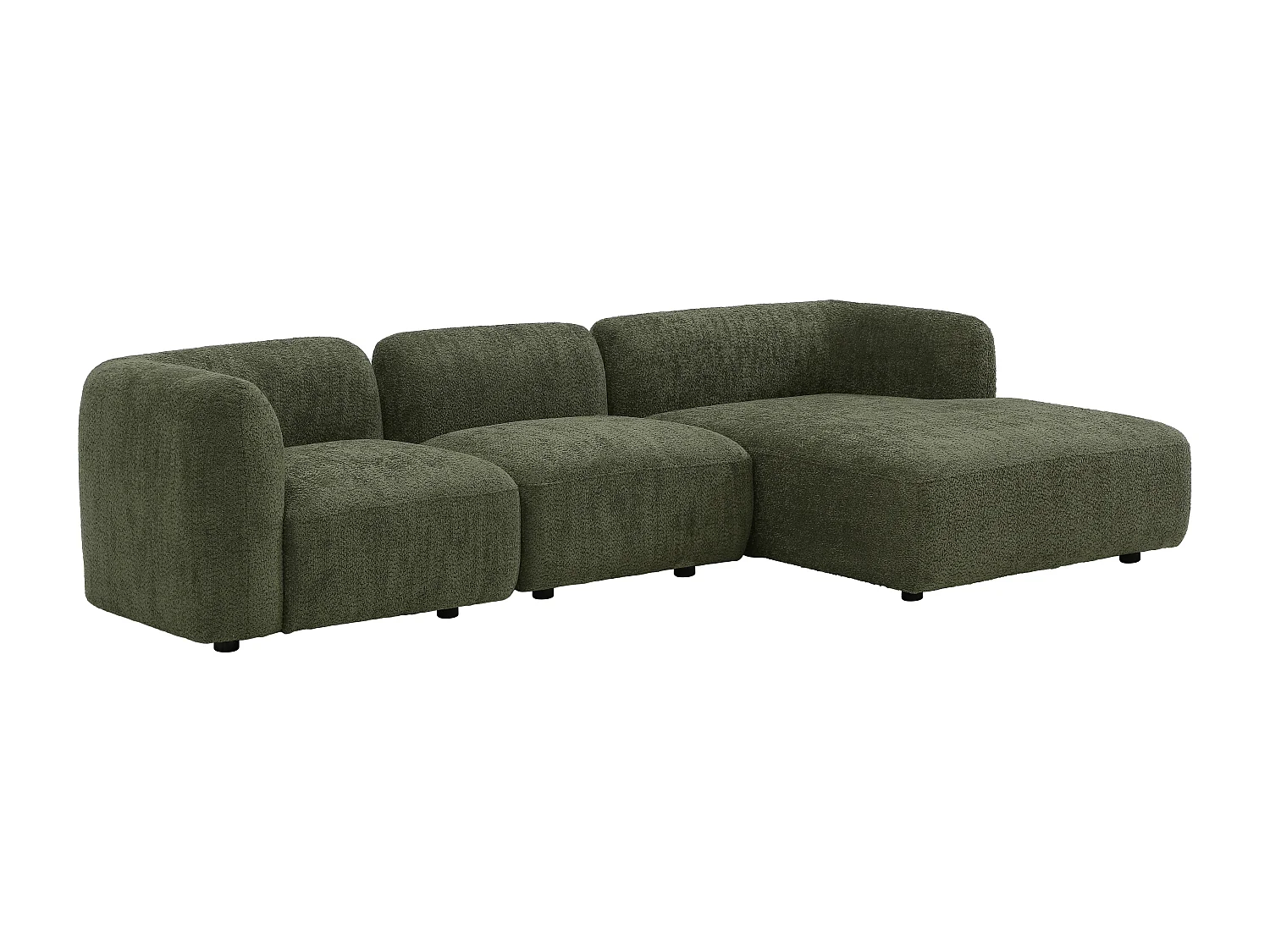 Canapé d'angle droit modulable en tissu bouclette vert DANEPI