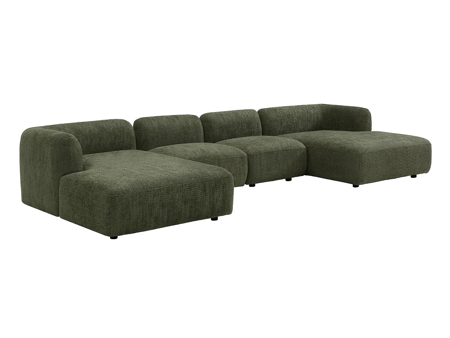 Canapé d'angle panoramique en tissu bouclette vert DANEPI