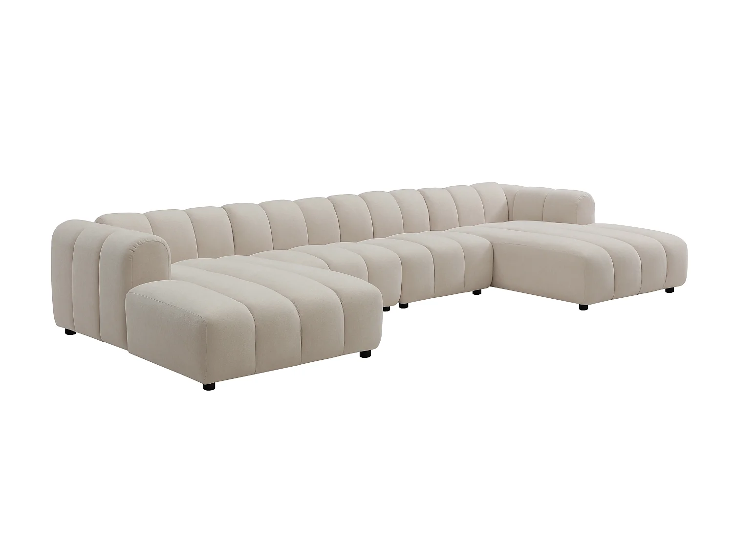 Canapé d'angle panoramique modulable en tissu texturé beige JUTINI