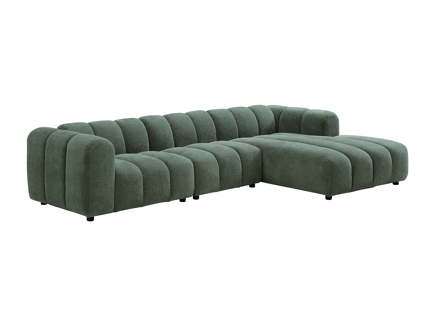 Canapé d'angle droit modulable en tissu texturé vert sapin JUTINI